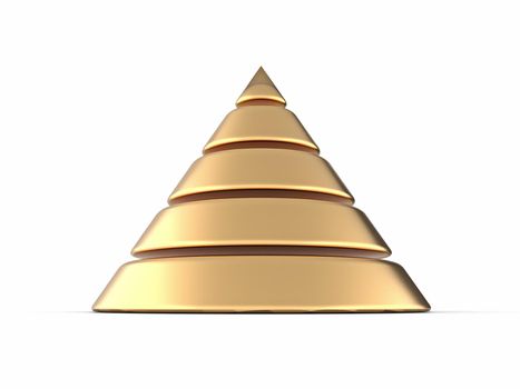 Golden cone pyramid Five steps 3D rendering illustration isolated on white background