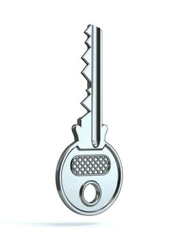 Single metal key 3D rendering illustration isolated on white background