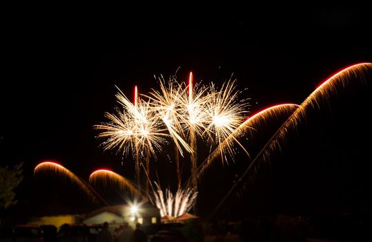 beautiful fireworks in black sky. High quality photo