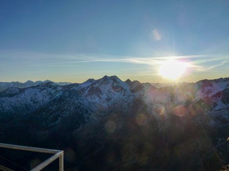 Val Senales panorama of the mountain and the snowy valley with glacier. High quality photo