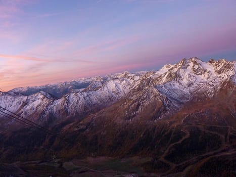 Val Senales panorama of the mountain and the snowy valley with glacier. High quality photo