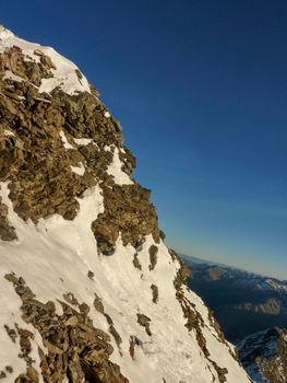 Val Senales panorama of the mountain and the snowy valley with glacier. High quality photo