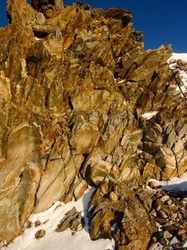 Val Senales panorama of the mountain and the snowy valley in sunny day. High quality photo