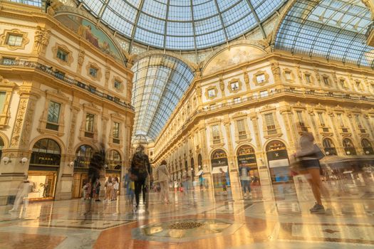 Milan, Italy - 09 09 2020: Galleria Vittorio Emanuele II. Long Exposure.