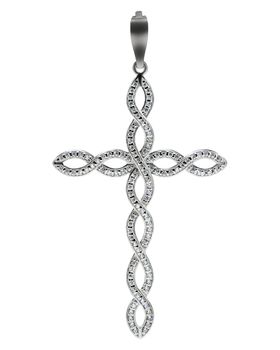 Cross diamond pendant closeup on isolated white background. High quality photo