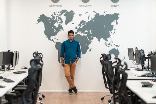 Portrait of casual business men leader standing confidence at Co-Working space.Small Business Startup Concept. Selective focus. High-quality photo