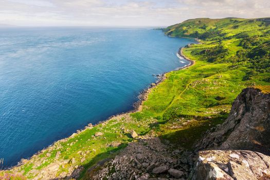 view from the cliff Fair Head on Murlough Bay, County Antrim, Northern Ireland, UK