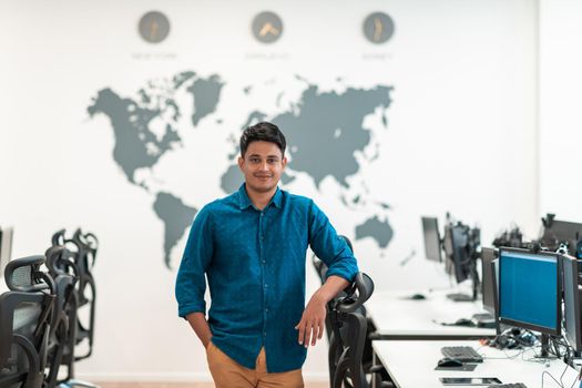 Portrait of casual business men leader standing confidence at Co-Working space.Small Business Startup Concept. Selective focus. High-quality photo