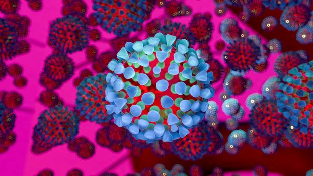 Coronavirus 2019-nCov novel coronavirus concept resposible for asian flu outbreak and coronaviruses influenza as dangerous flu strain cases as a pandemic. Microscope virus close up. On black background. 3d rendering