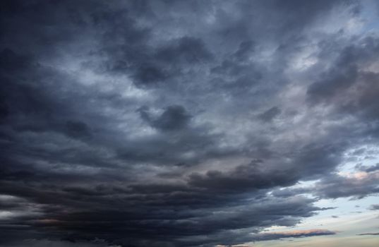 Wide angle view of stormy clouds sky