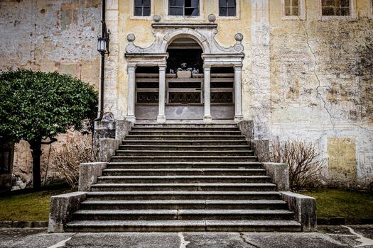 A long stair create the perspective to this 15th century Italian chapel.