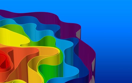 Abstract wavy splines background, smooth lines, folded plastic or fabrics, 3d rendering illustration