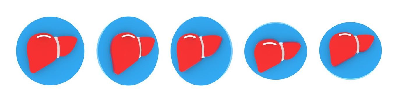 Volumetric round medical icon set, blue, red and white soft plastic. Different viewing angles, 3d rendering illustration