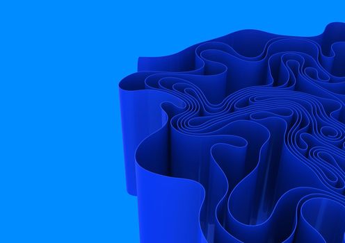 Abstract wavy splines background, smooth lines, folded plastic or fabrics, 3d rendering illustration