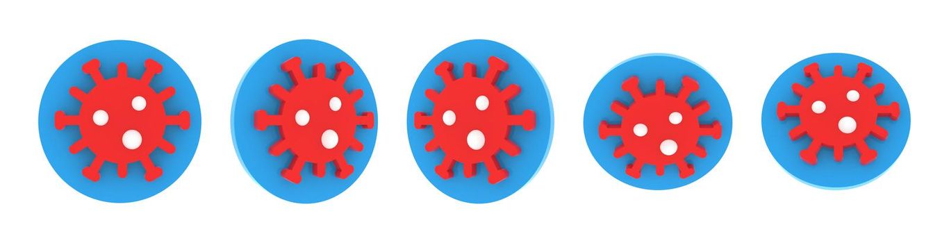 Volumetric round medical icon set, blue, red and white soft plastic. Different viewing angles, 3d rendering illustration