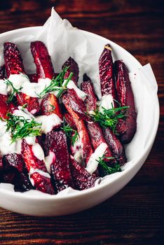 Baked beet with yogurt and fresh dill