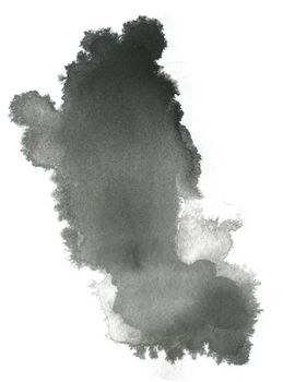 Black Hand drawn Abstract Watercolor Stain Isolated on White Background. Watercolour Spot for Decoration, Poster, Banner, Greeting Cards Design.