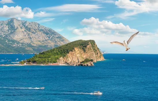 Budva on adriatic sea and Nicholas Island