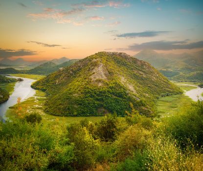 Crnojevica river. Amazing view of the river Crnojevica. Skadar Lake National Park, Montenegro