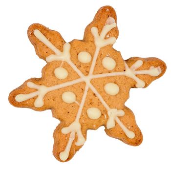 Tasty homemade Christmas cookie on white background.