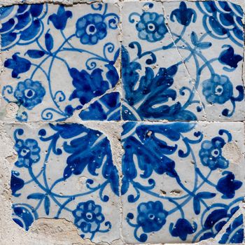 Closeup detail of old Portuguese glazed tiles.