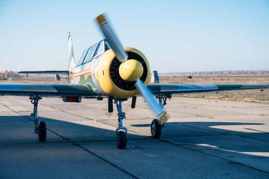 Ultralight small private aircraft airplane at the aerodrome airport