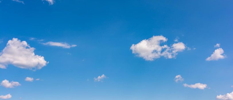 A large cloud like a fish swimming after small curly clouds in the blue sky. Good clear weather.