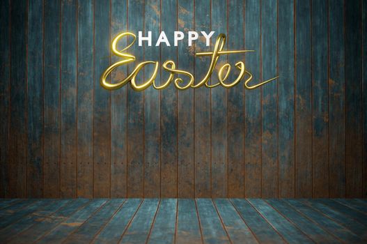 3d illustration. Easter concept on wood background . copy space for text