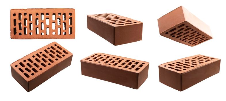 Brown brick in different angles on a white background.