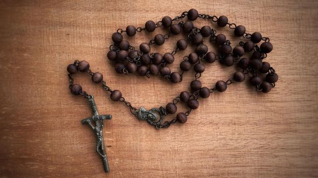 Christian prayer with Holy Rosary.