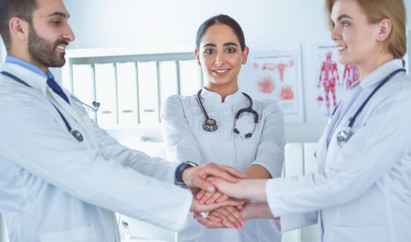 Group of medical workers portrait in hospital.