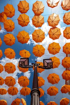 Colorful umbrellas isolate on white background. High quality photo