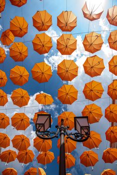 Colorful umbrellas isolate on white background. High quality photo