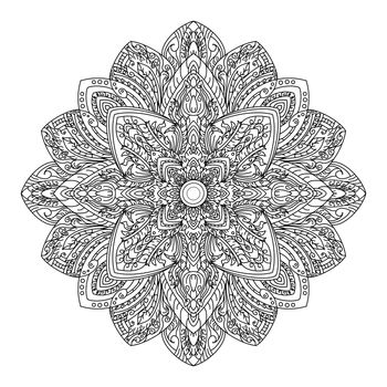 Monotone hand drawn doodle mandala. Ethnic mandala with monotone  ornament. applied Thai art Isolated.