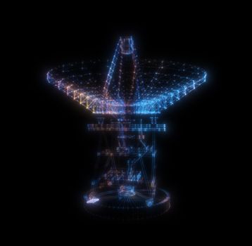 Hologram Large Satelite Dishes Telescope. Science and Technology Concept. Interface element. 3d illustration