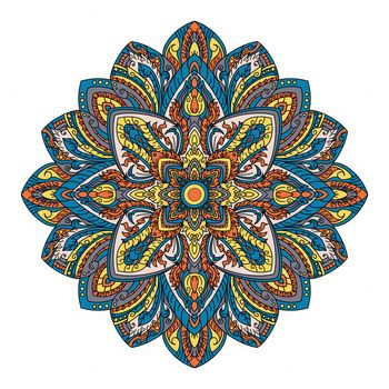 Hand drawn doodle mandala. Ethnic mandala with colorful ornament. applied Thai art Isolated.