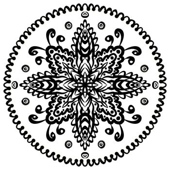 Monotone hand drawn doodle mandala. Ethnic mandala with monotone  ornament. applied Thai art Isolated.