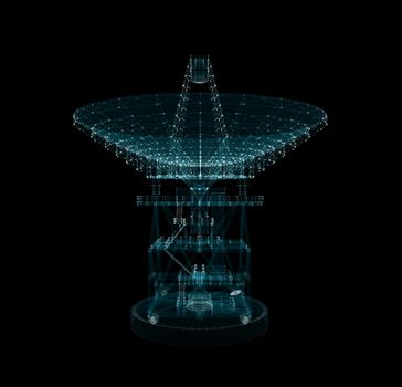 Hologram Large Satelite Dishes Telescope. Science and Technology Concept. Interface element. 3d illustration