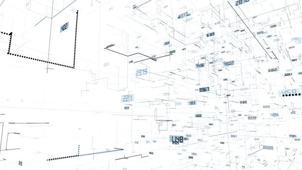 Lines with numbers. The concept of the modern digital world. 3d illustration