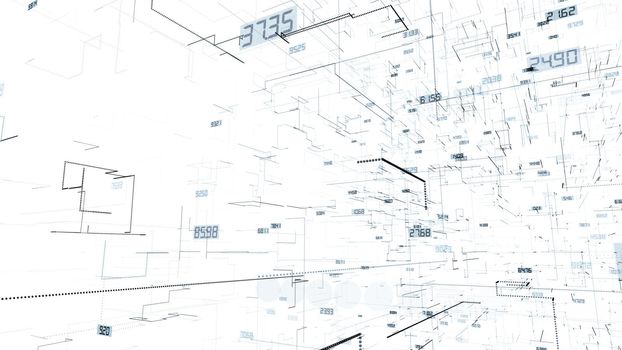 Lines with numbers. The concept of the modern digital world. 3d illustration