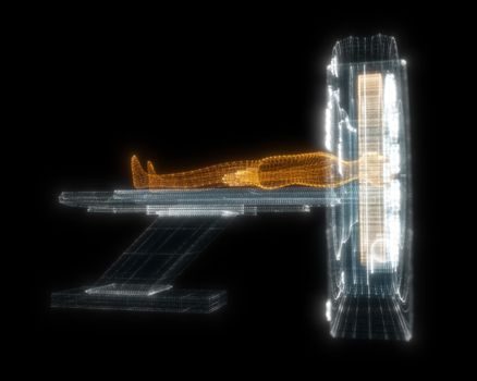 Digital MRI scan with patient Hologram. Medicine and Technology Concept. Interface element. 3d illustration