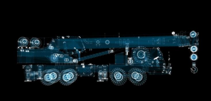 Digital Truck Crane Hologram. Transportation and Technology Concept. Interface element. 3d illustration