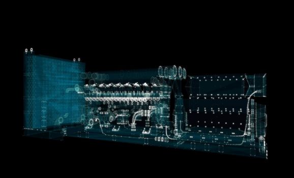 Hologram Large industrial Diesel generator. Energy and Technology Concept. Interface element. 3d illustration