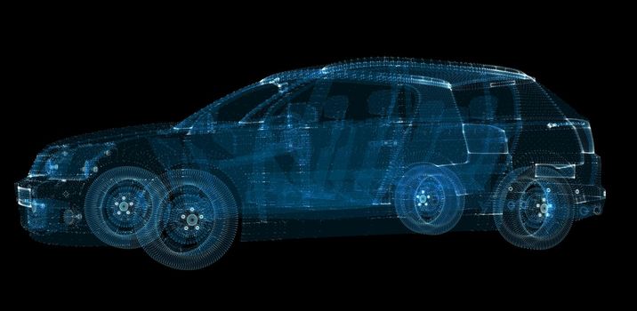 3d hologram of intelligent car of particles. 3d illustration