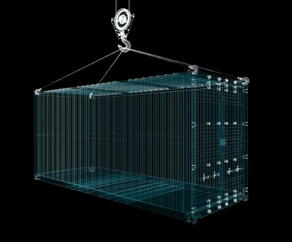 Cargo Shipping Container Hologram. Transport and Technology Concept. 3d illustration