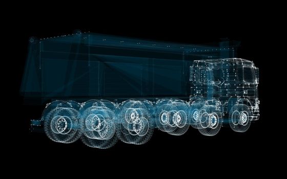 Truck Hologram. Transportation and Technology Concept. Interface element. 3d illustration