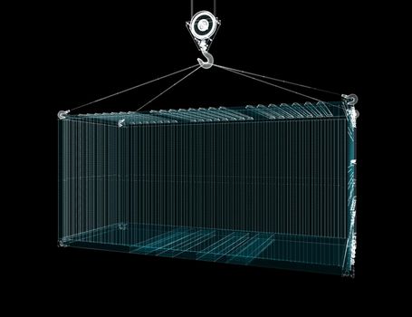 Cargo Shipping Container Hologram. Transport and Technology Concept. 3d illustration