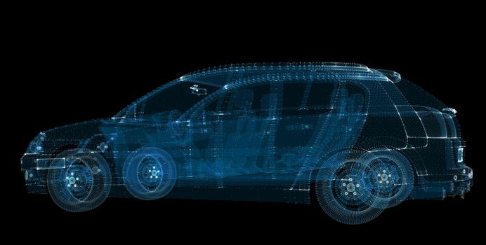 3d hologram of intelligent car of particles. 3d illustration