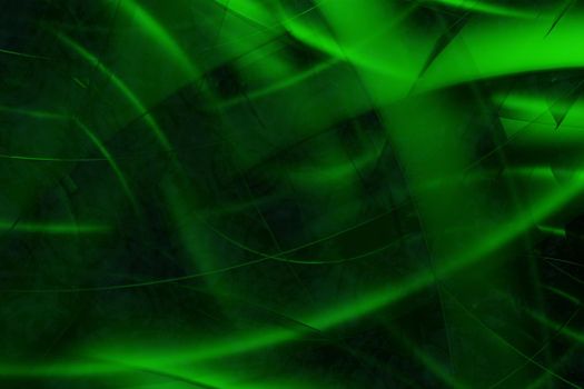 Abstract green 3d illustration - geometric background with waves, spirals and transparency effects