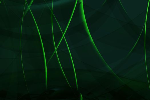 Abstract green 3d illustration - geometric background with waves, spirals and transparency effects